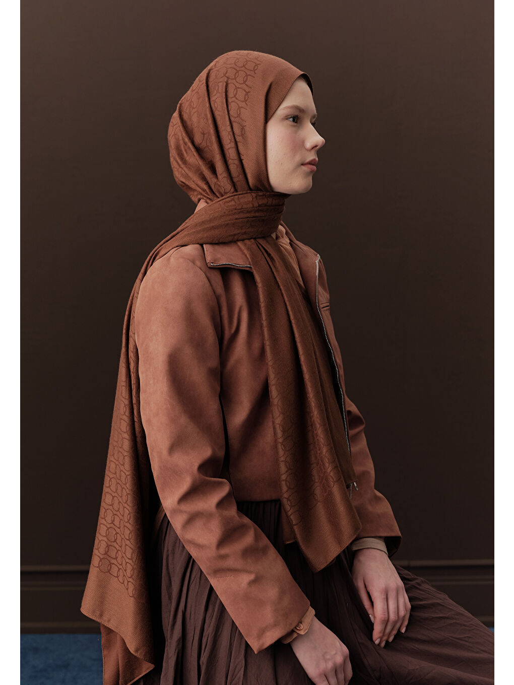 Kahverengi Premıum Yünlü Düz Şal Ağaç Kabuğu-1