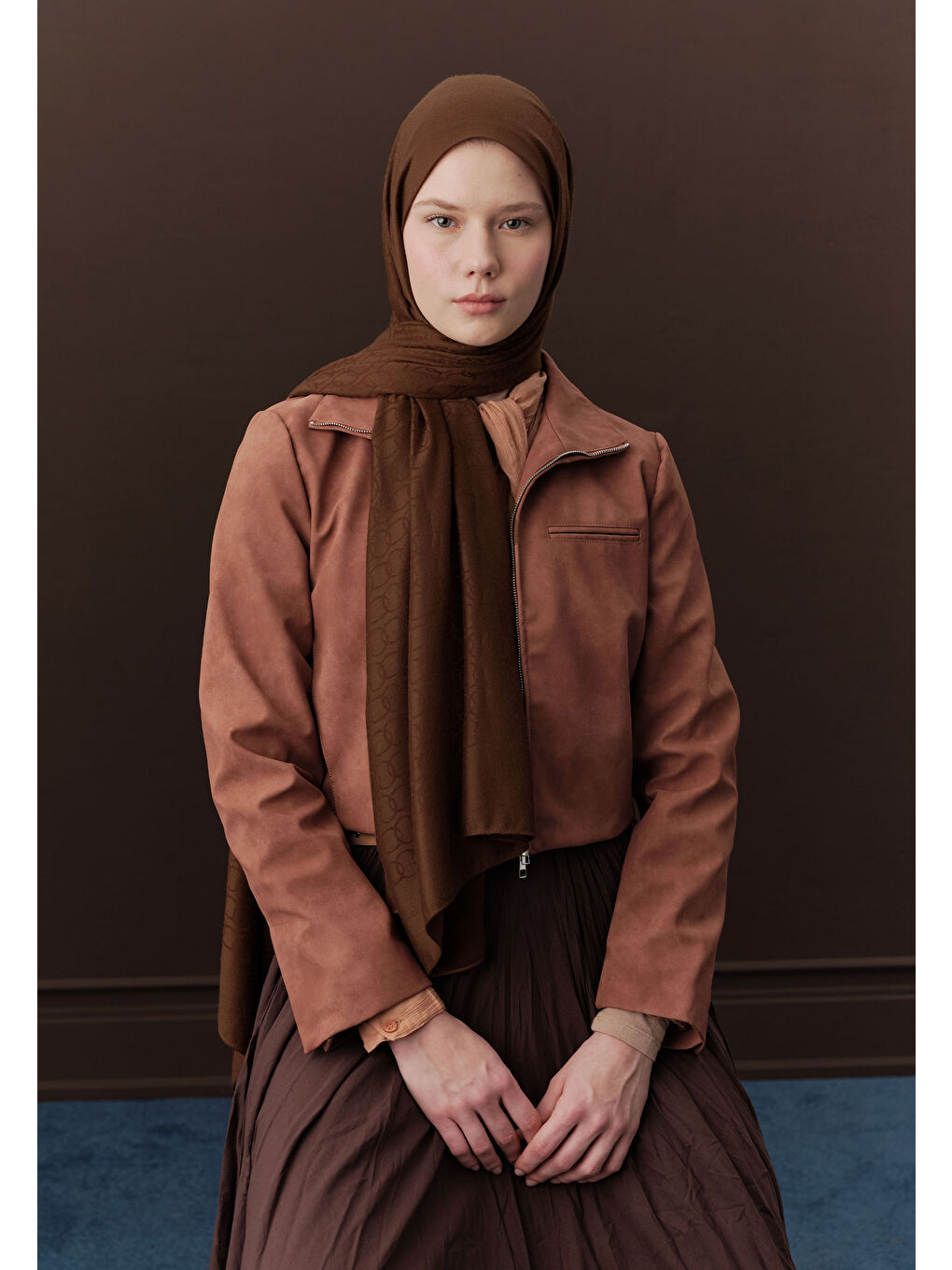 Kahverengi Premıum Yünlü Düz Şal Ağaç Kabuğu-2