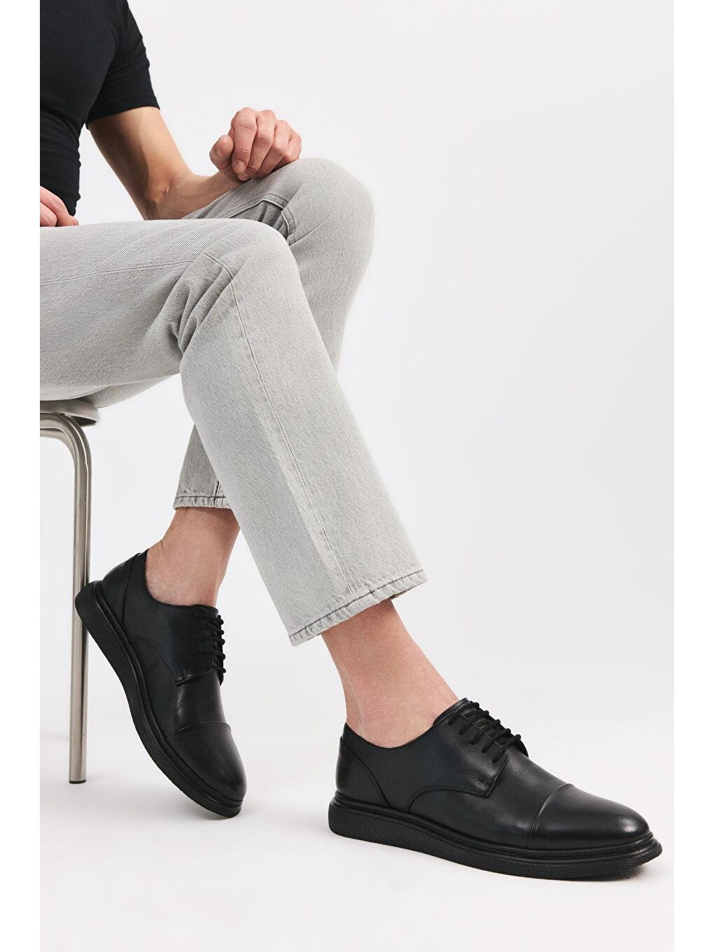 Erkek Deri Siyah Hafif Tabanlı Klasik Ayakkabı-1