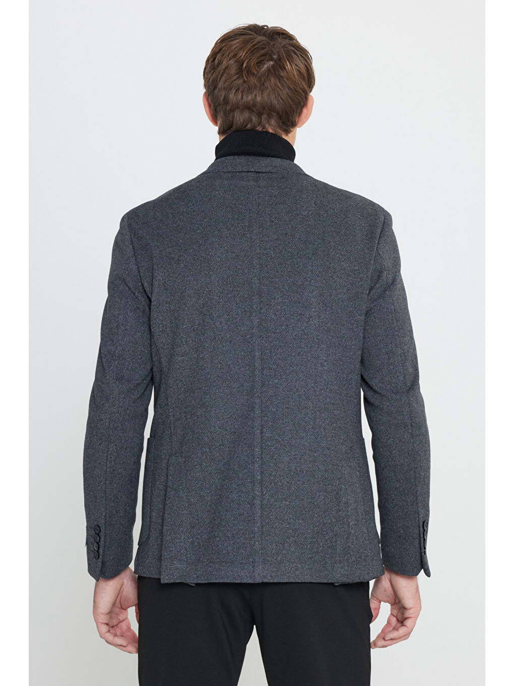 Erkek Siyah Pamuklu Slim Fit Dar Kesim Kırlangıç Yaka Diagonal Desenli Blazer Ceket-4