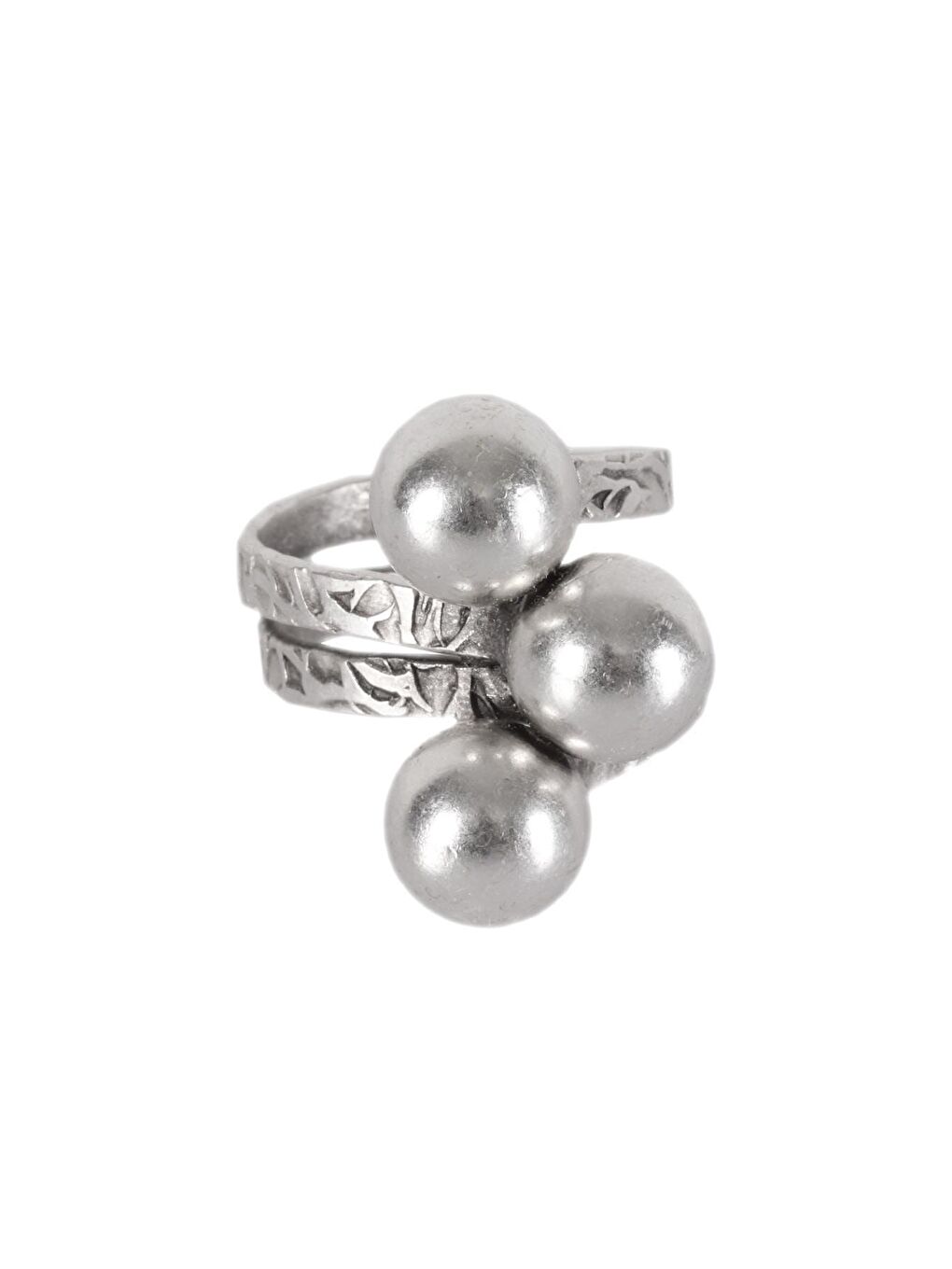 Gri Kadın Antik Gümüş Kaplama Doloma Model Üç Top Ayarlanabilir Yüzük