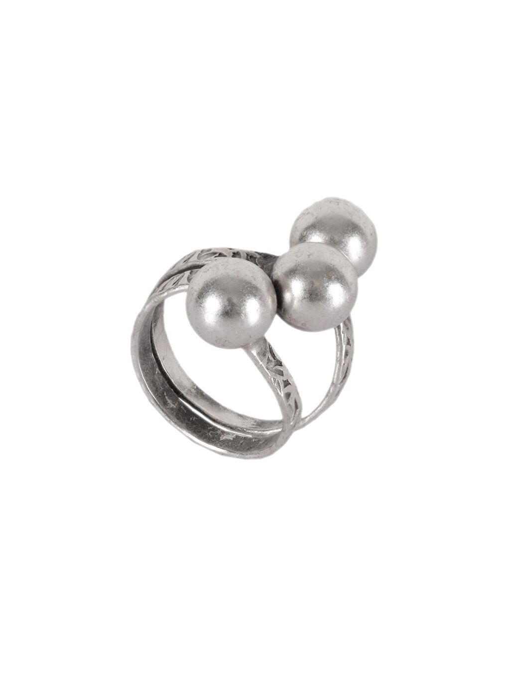 Gri Kadın Antik Gümüş Kaplama Doloma Model Üç Top Ayarlanabilir Yüzük-1