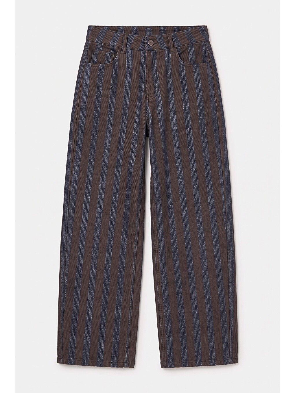 Kahverengi Kadın Kahve Çizgili 1w6-7 Barrel Fit Bol Kesim Tasarım Denim Pantolon-6