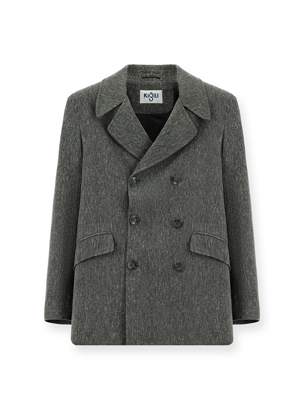 Antrasit Desenli Yünlü Kruvaze Kaban-2