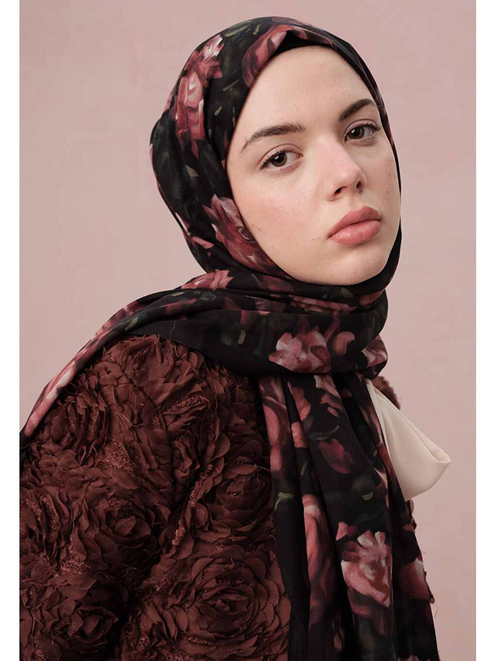 Pembe Wıld Rose Desen Vual Şal Gülkurusu-3