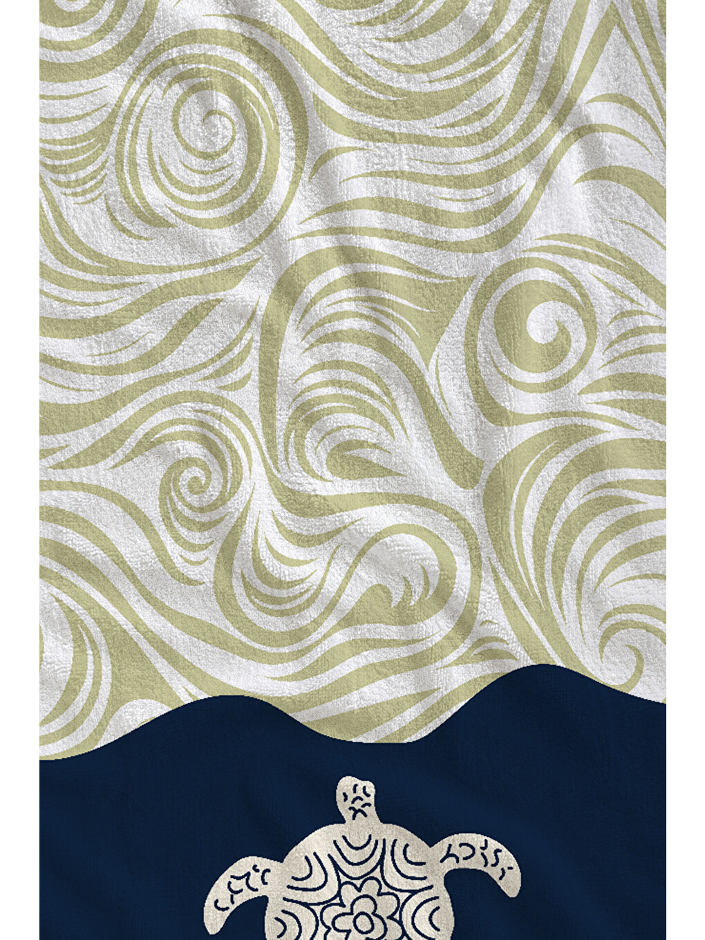 Zeytin Yeşili Soyut Dalga Ve Lacivert Deniz 70x150 Cm Dijital Baskılı Plaj Ve Banyo Havlusu-1
