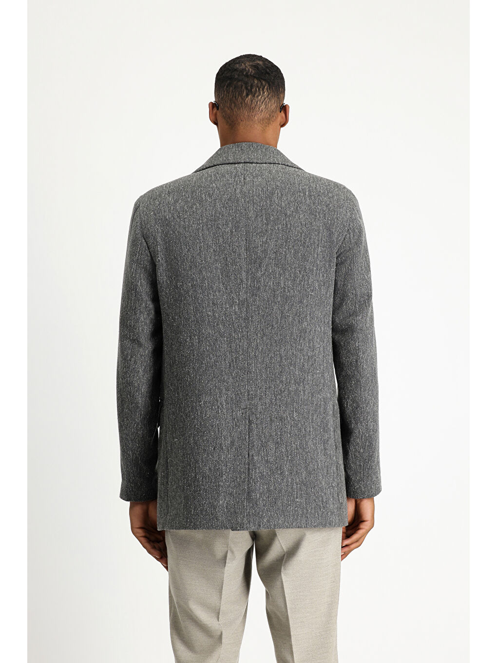 Antrasit Desenli Yünlü Kruvaze Kaban-4