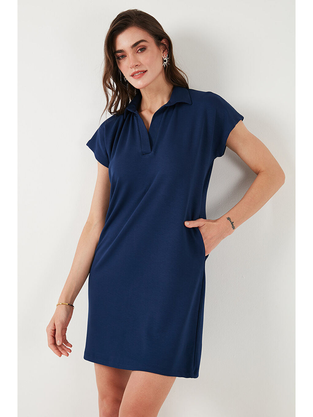 Lacivert Regular Fit Polo Yaka Mini Elbise 5866153-1