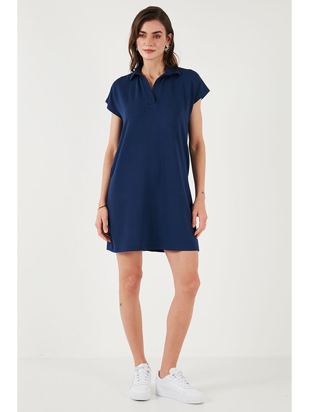 Lacivert Regular Fit Polo Yaka Mini Elbise 5866153-4