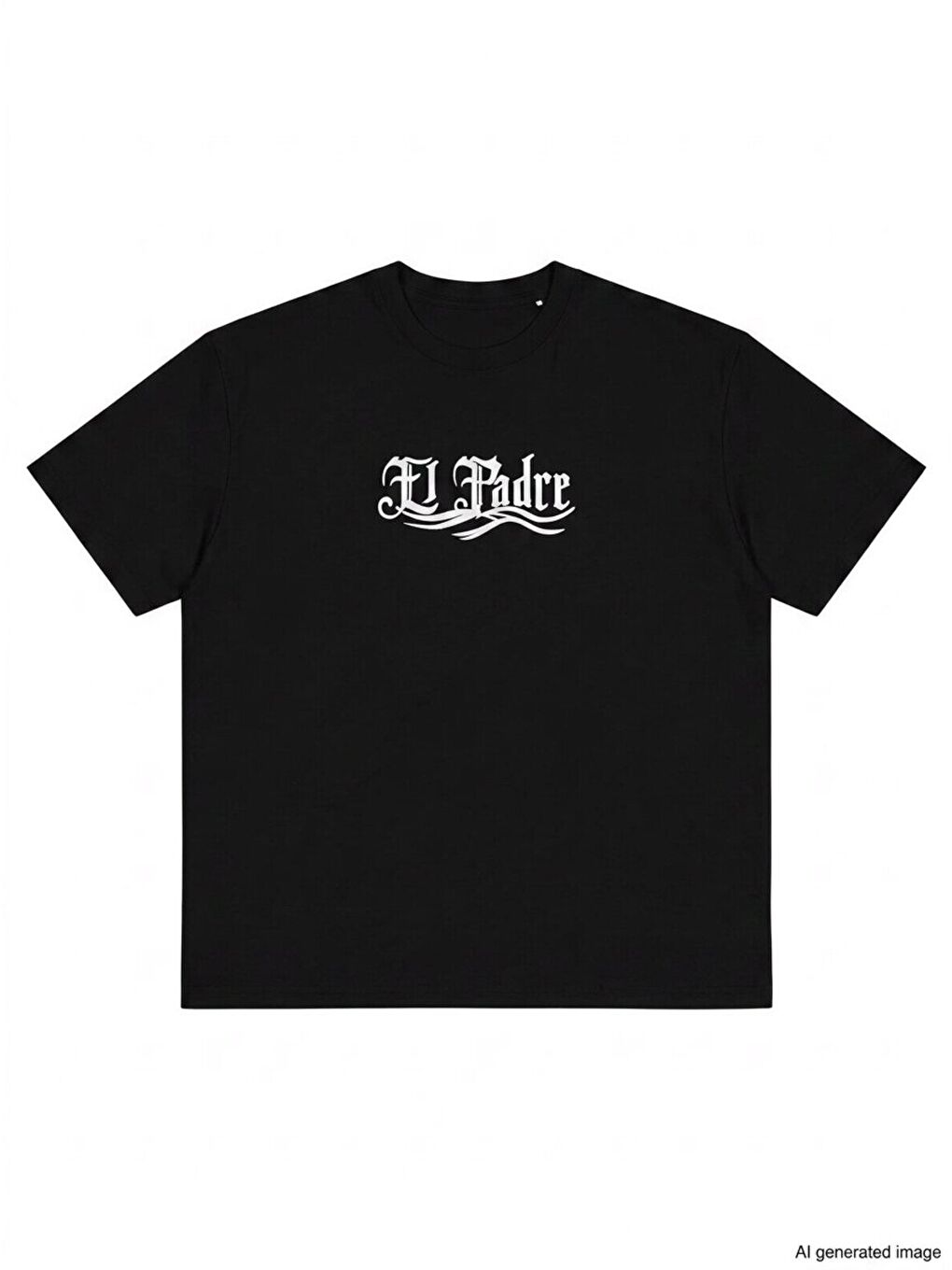 Unisex Bisiklet Yaka Baskılı Oversize T-Shirt - Siyah