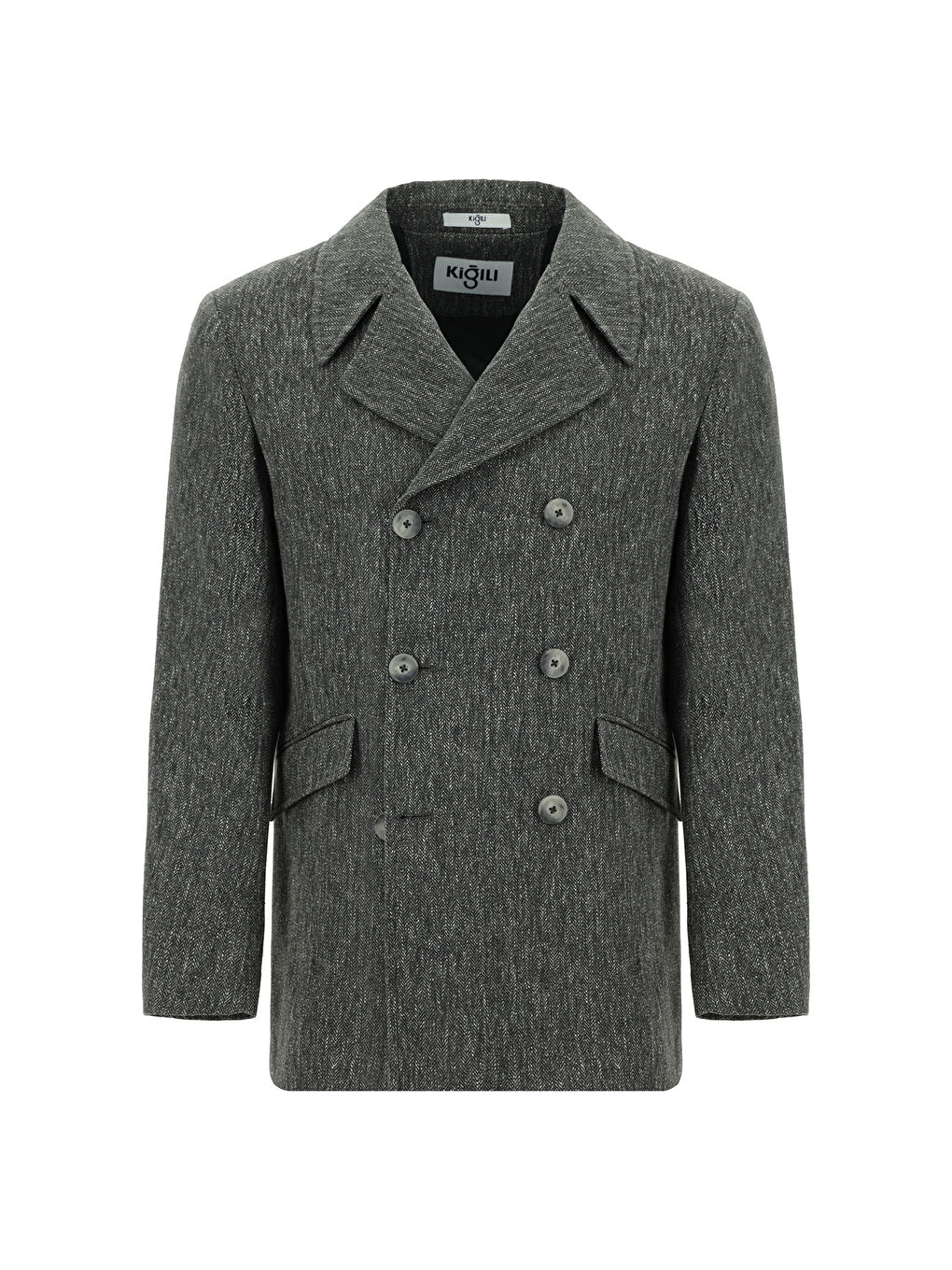 Antrasit Desenli Yünlü Kruvaze Kaban-6