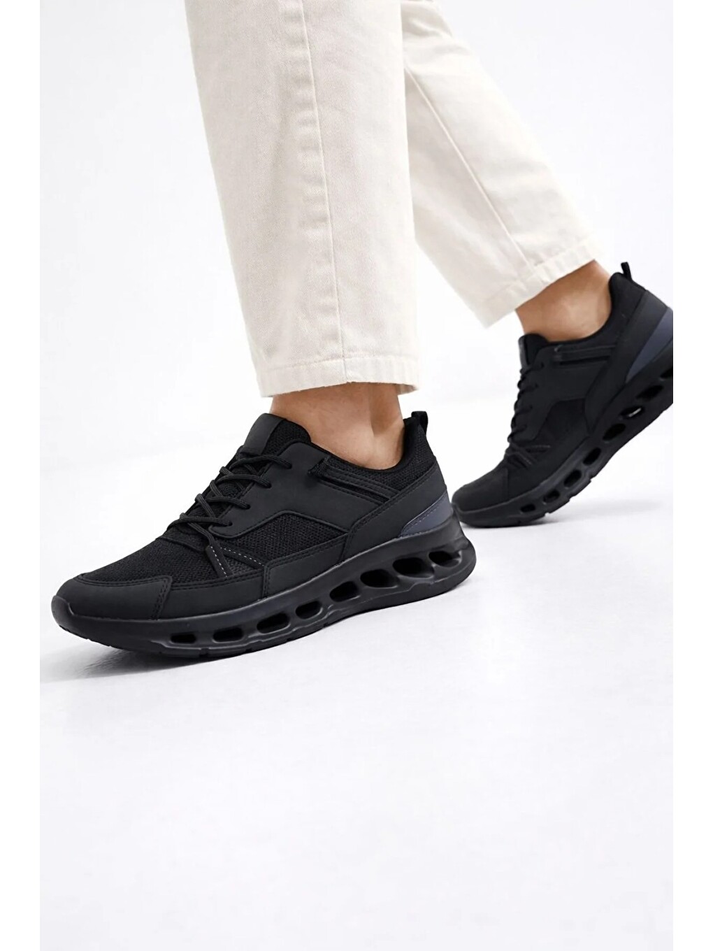 Siyah Erkek Beyaz Street Style Sneaker Hafif Esnek Taban Günlük Kullanım Spor Yürüyüş Ayakkabısı-6