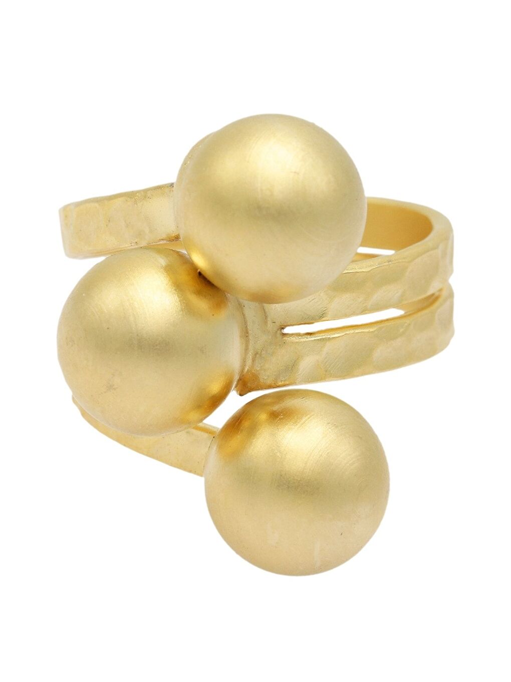 Sarı Kadın Altın Renk Kaplama Ayarlanabilir Üç Top Yüzük-1