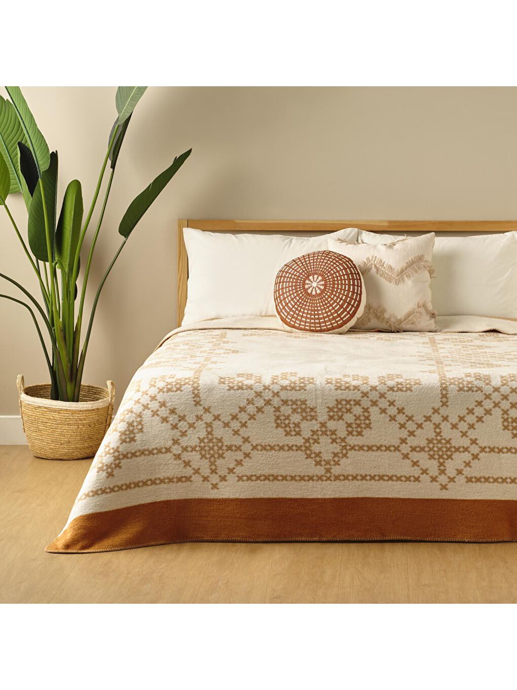 Lilith Pamuklu Tek Kişilik Battaniye Açık Kahverengi-1