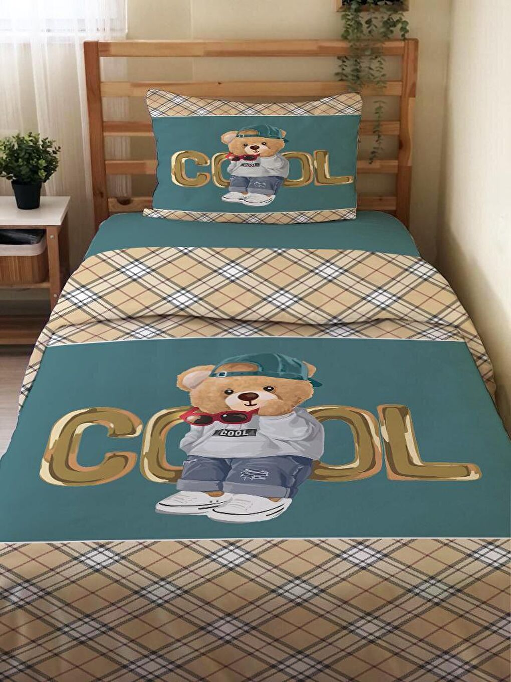 EVMİLA Karışık Çift Taraflı Cool Teddy Desenli Çarşafsız 2'li Takım Baskılı Tek Kişilik Nevresim Takımı 160x220 Cm