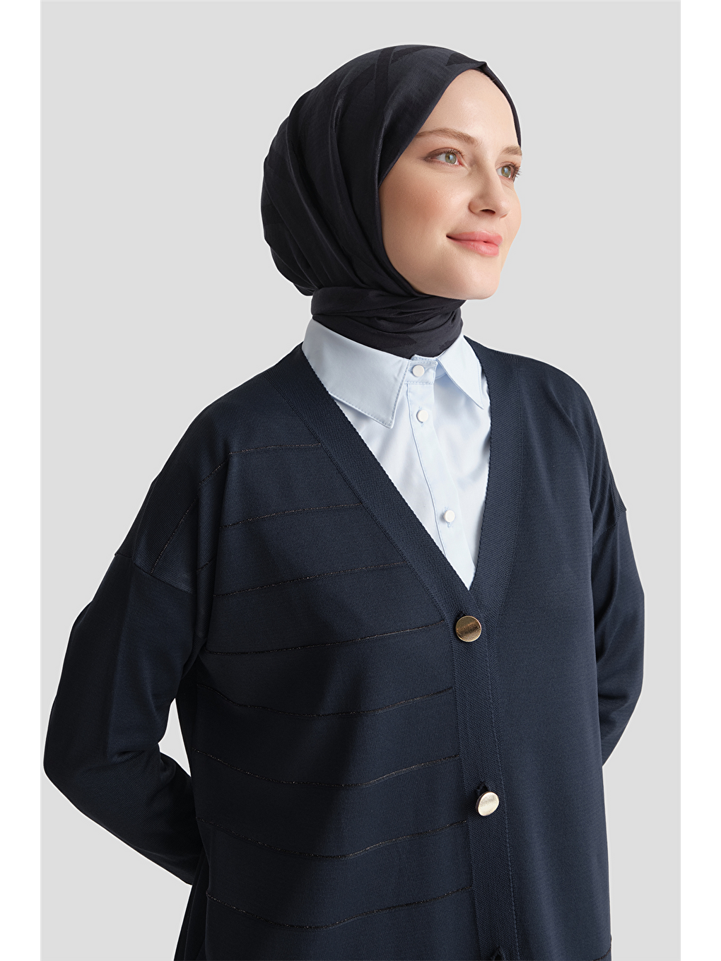 Sim Şeritli Triko Hırka Lacivert-4