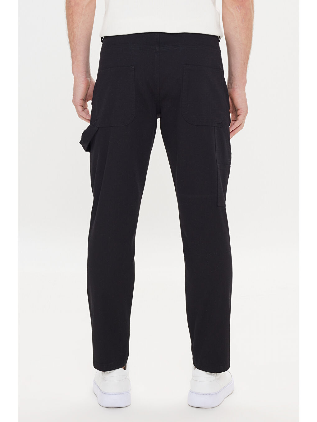 Erkek Siyah Oversize Bol Kesim Beli Bağlamalı Pamuklu Esnek Armürlü Yan Cepli Pantolon-5