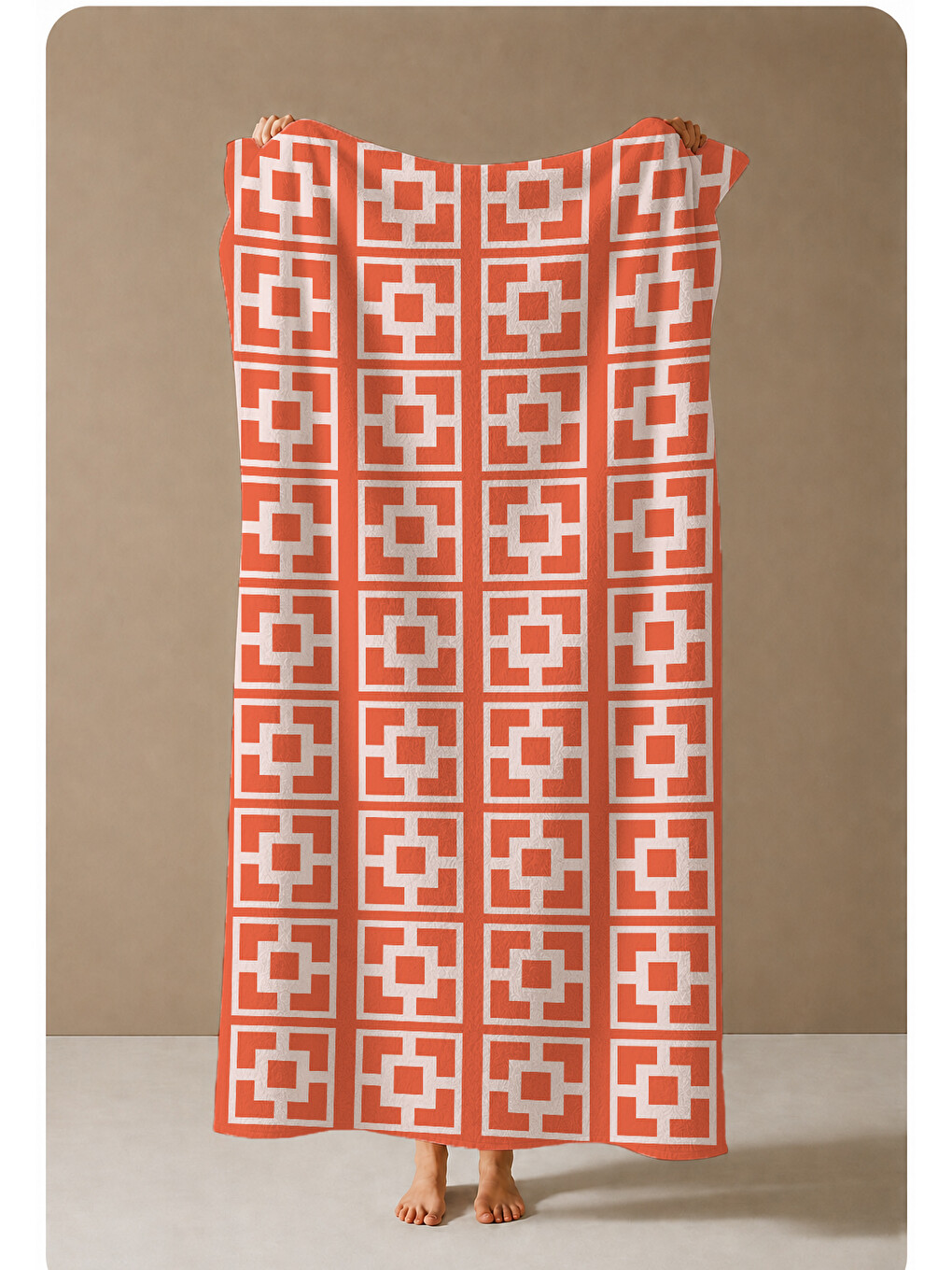Turuncu Beyaz Retro Geometrik Desenli 70x150 Cm Dijital Baskılı Plaj Ve Banyo Havlusu-3