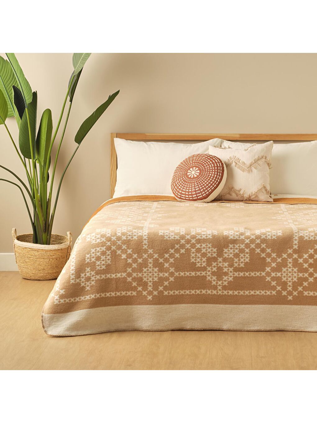 Lilith Pamuklu Tek Kişilik Battaniye Açık Kahverengi-2