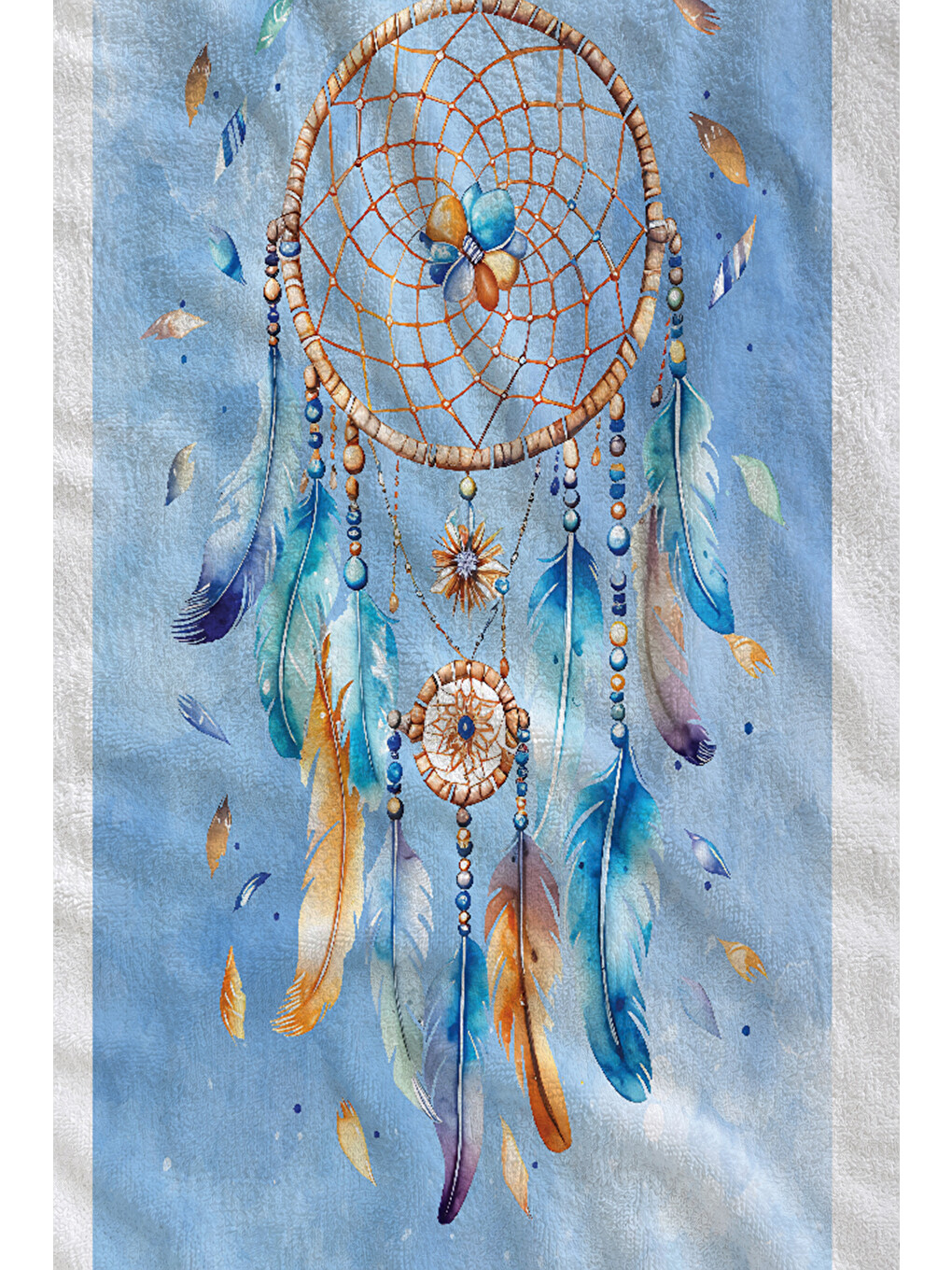 Açık Mavi Rüya Kapanı Dreamcatcher Desenli 70x150 Cm Dijital Baskılı Plaj Ve Banyo Havlusu-1