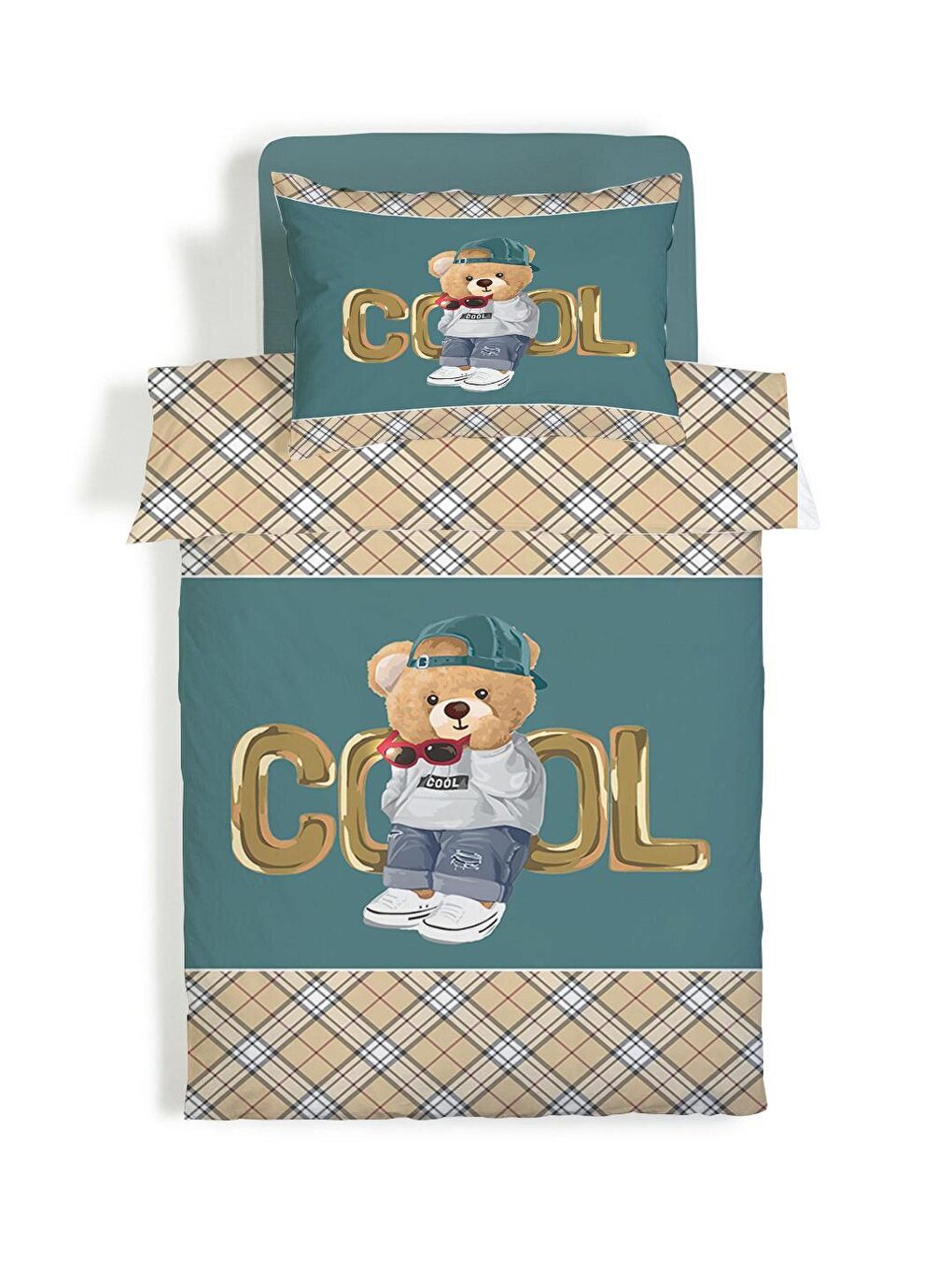 EVMİLA Karışık Çift Taraflı Cool Teddy Desenli Çarşafsız 2'li Takım Baskılı Tek Kişilik Nevresim Takımı 160x220 Cm - 1