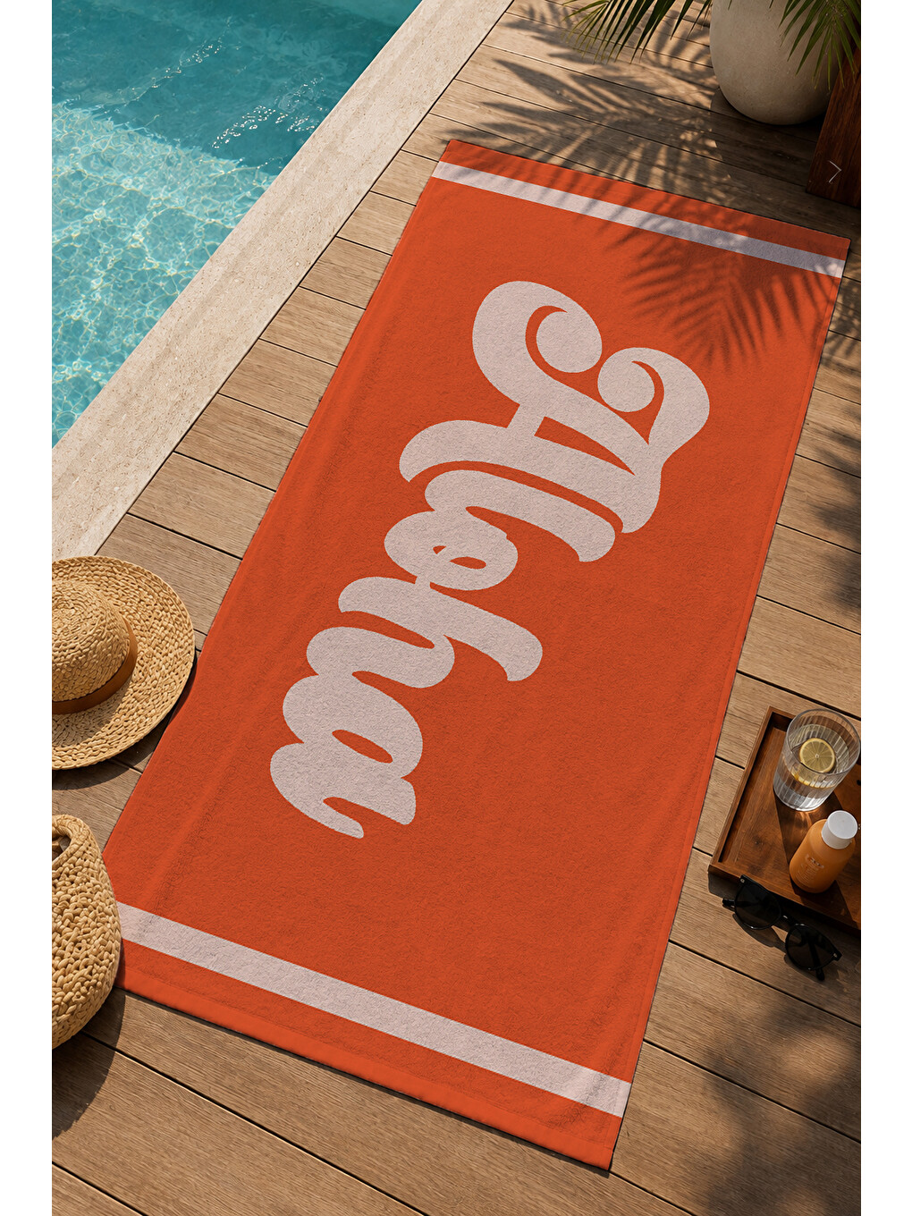 Turuncu Aloha Yazılı Minimal Plaj Desenli 70x150 Cm Dijital Baskılı Plaj Ve Banyo Havlusu-2