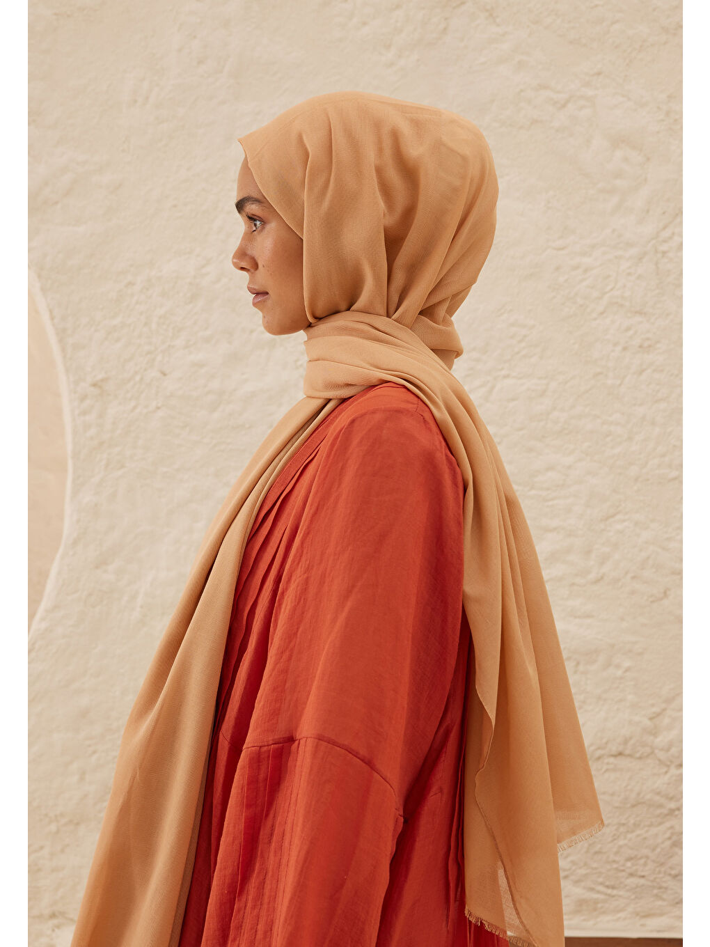 Turuncu İnce Pamuk Vual Şal Yavruağzı-1