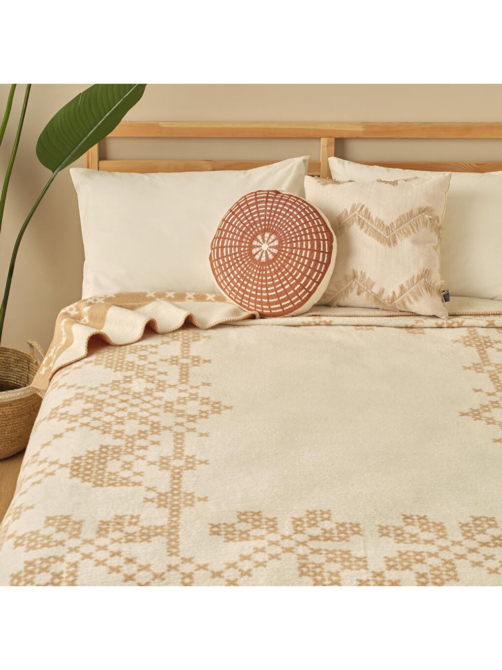 Lilith Pamuklu Tek Kişilik Battaniye Açık Kahverengi-3