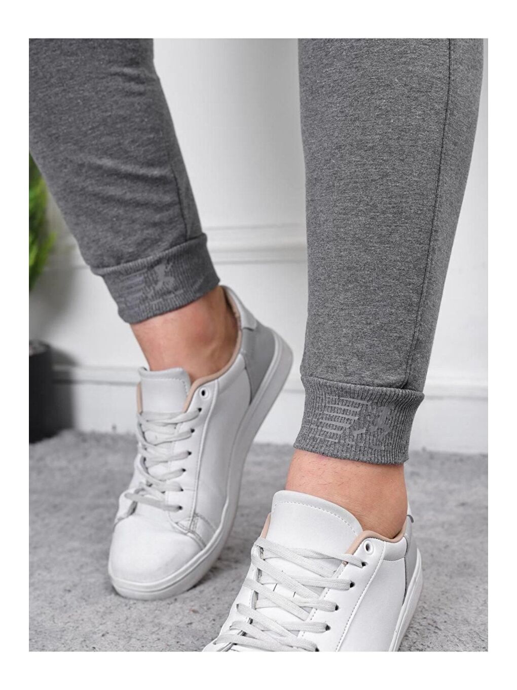 Gri Erkek Iki Iplik Compact Kumaş Baskılı Manşetli Eşofman-1