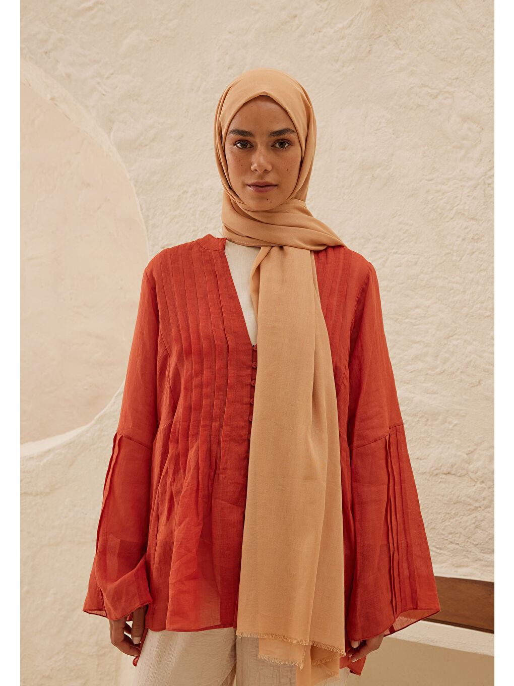 Turuncu İnce Pamuk Vual Şal Yavruağzı-2