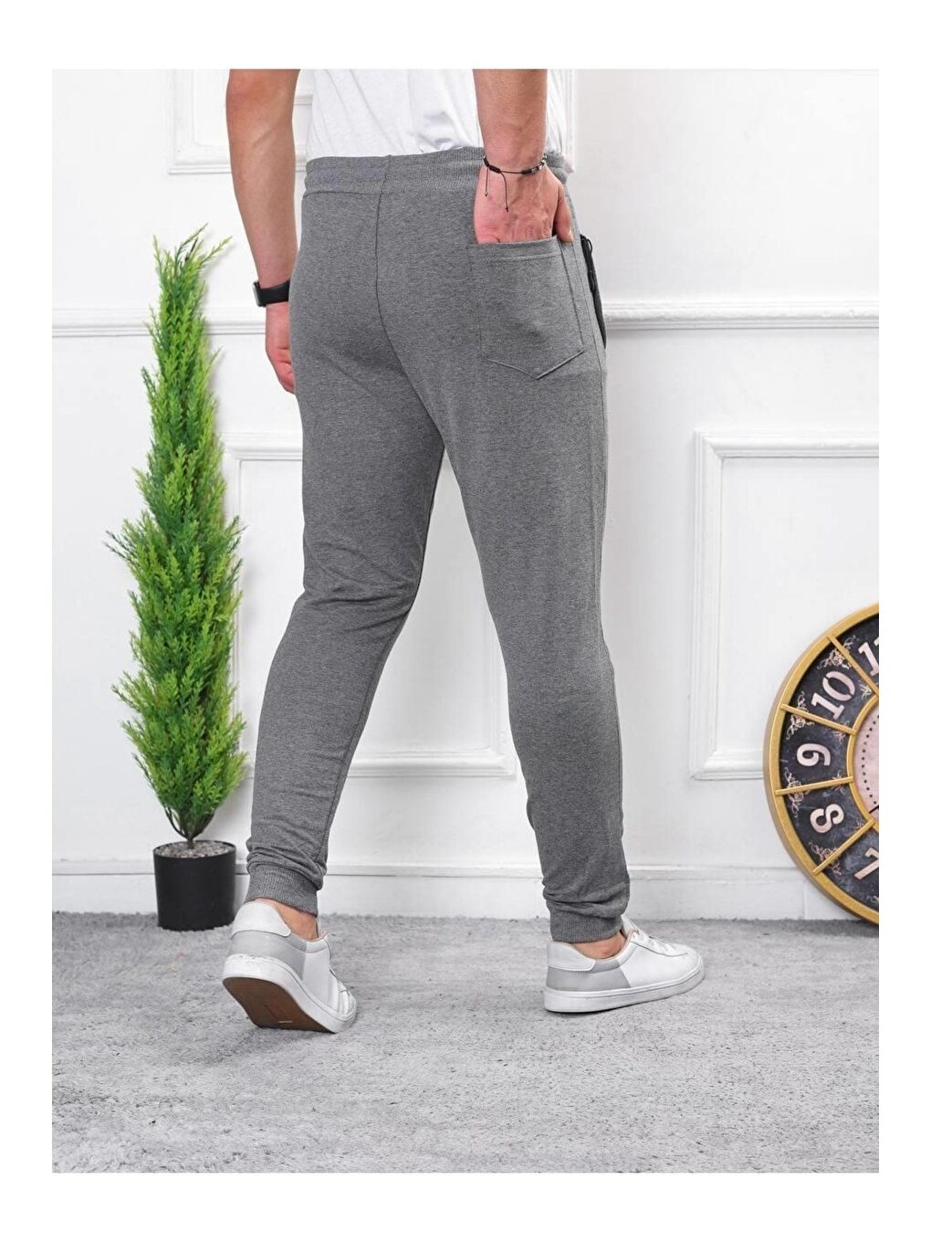 Gri Erkek Iki Iplik Compact Kumaş Baskılı Manşetli Eşofman-2