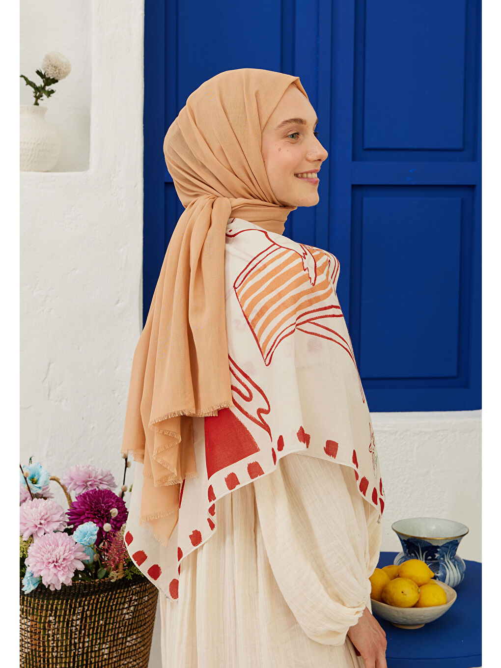 Turuncu İnce Pamuk Vual Şal Yavruağzı-3