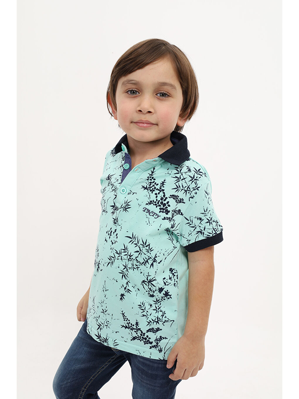 Turkuaz Erkek Çocuk Desenli Tişört-1