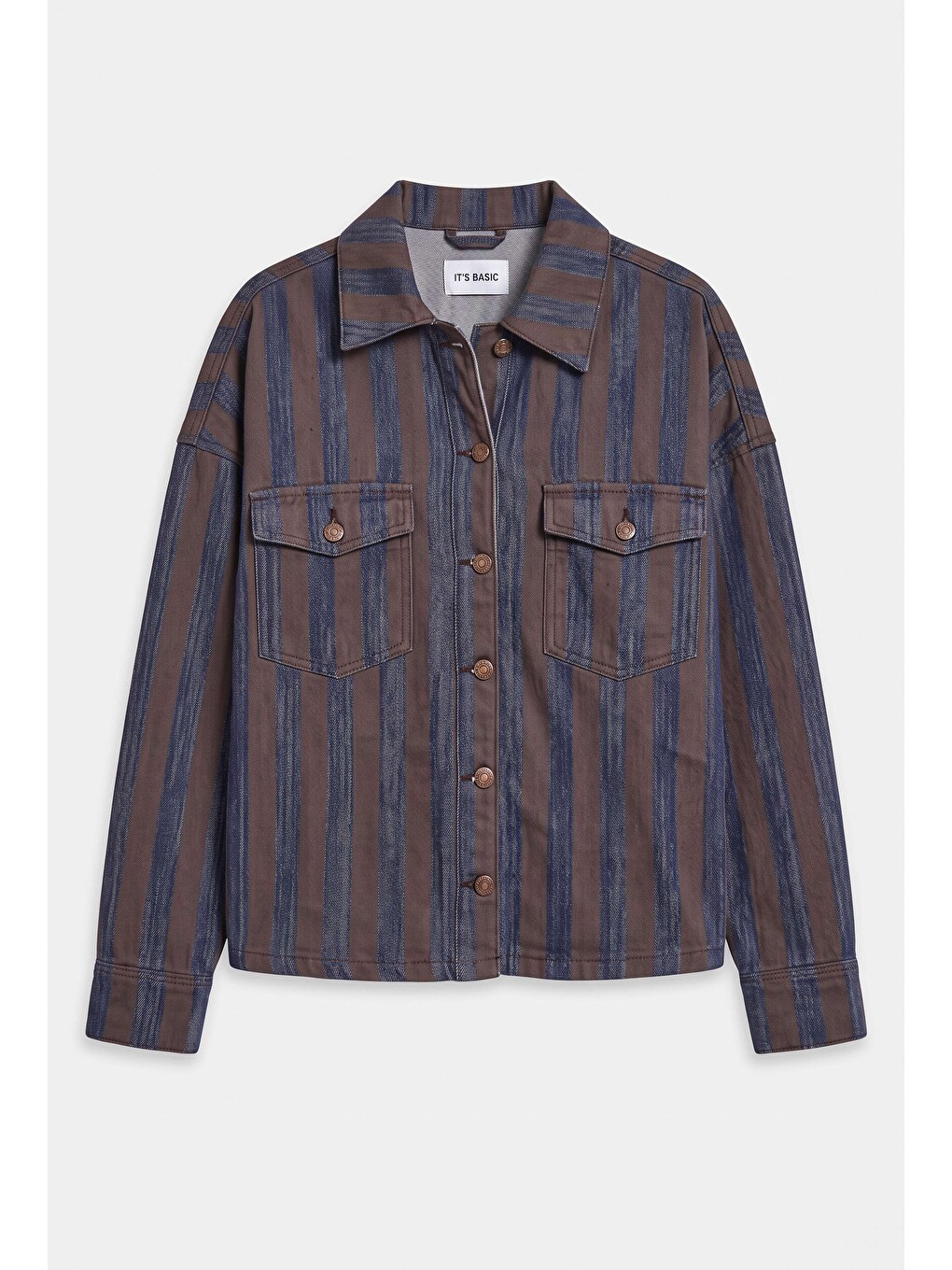 Kahverengi Kadın Kahve Jean Çizgili 1w6-7 Oversize Denim Ceket