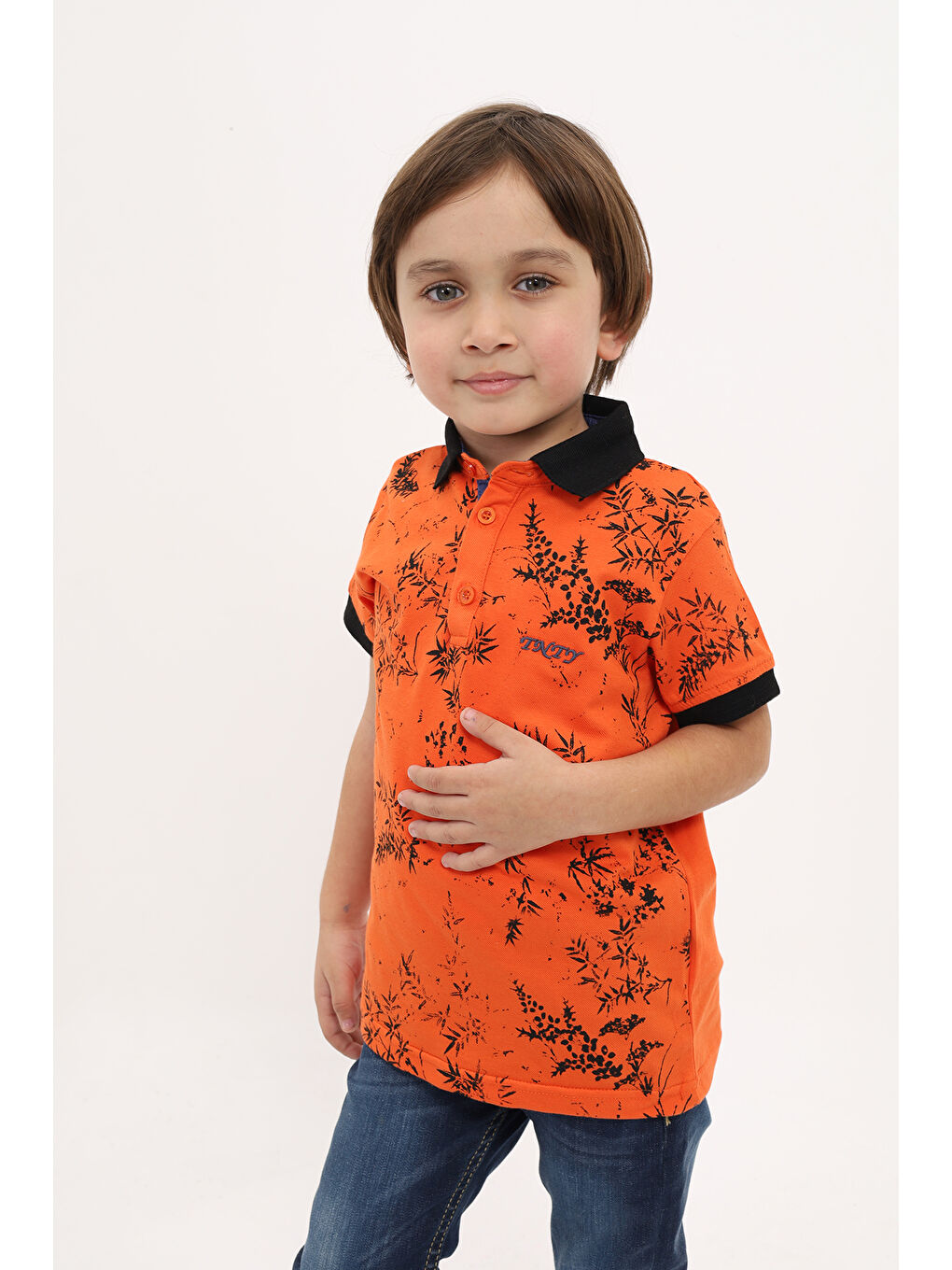 Turuncu Erkek Çocuk Desenli Tişört-2