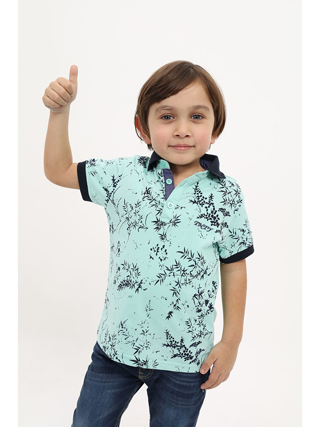 Turkuaz Erkek Çocuk Desenli Tişört-3