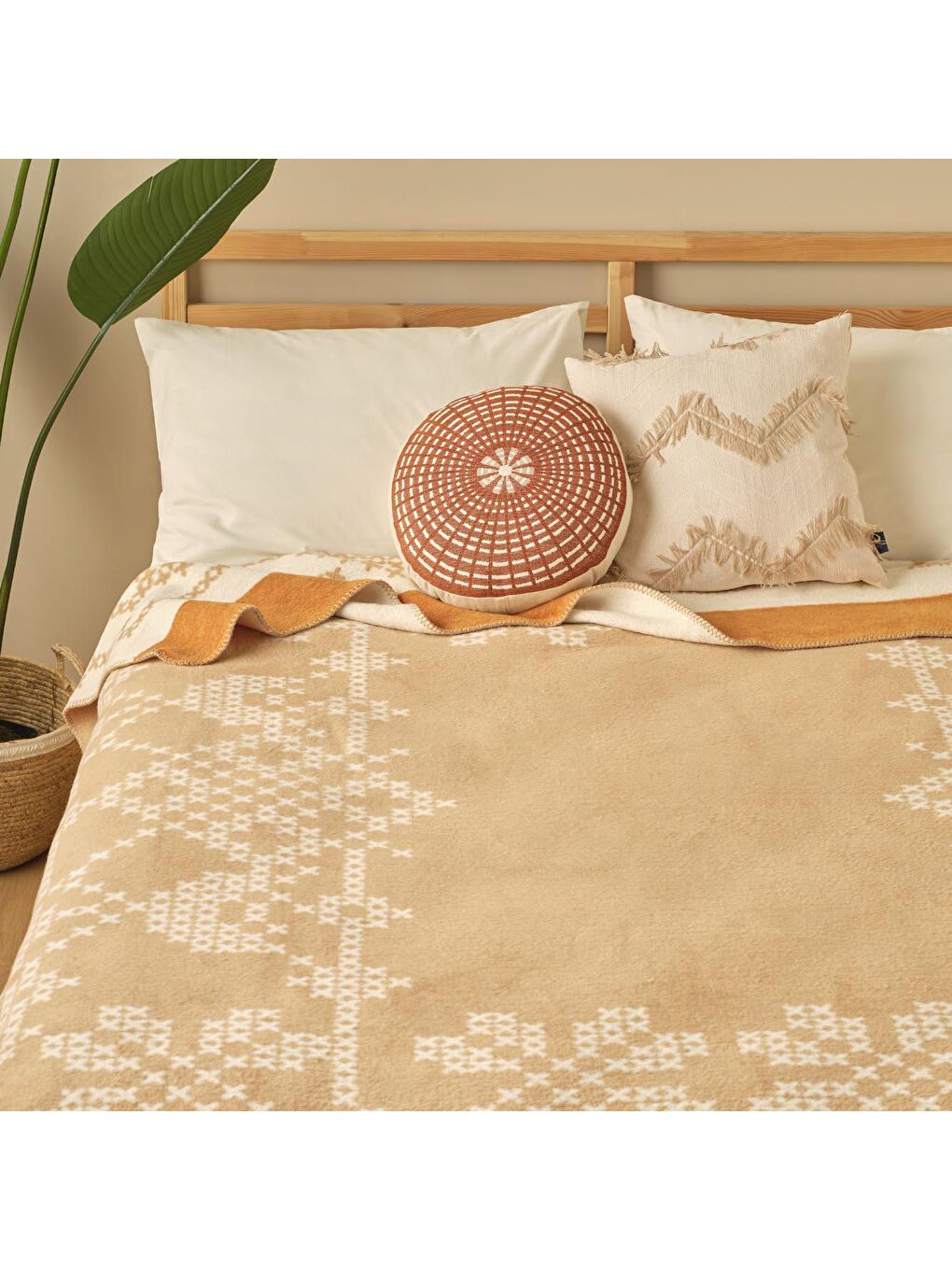 Lilith Pamuklu Tek Kişilik Battaniye Açık Kahverengi-4