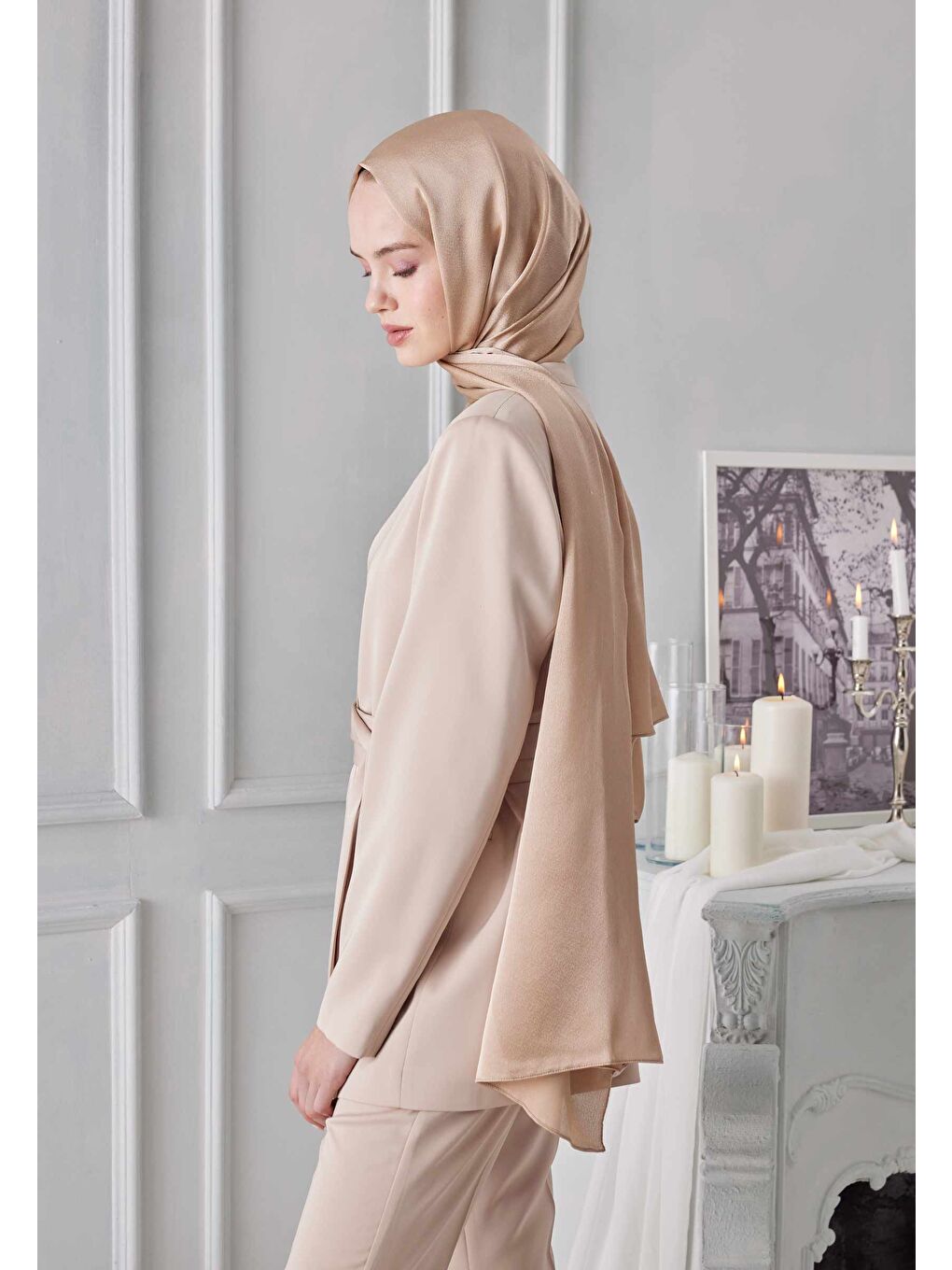 Bej Janjanlı Şal Nude-3