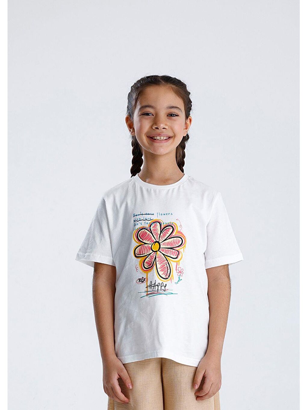 Bej Basic Baskılı T-Shirt-1