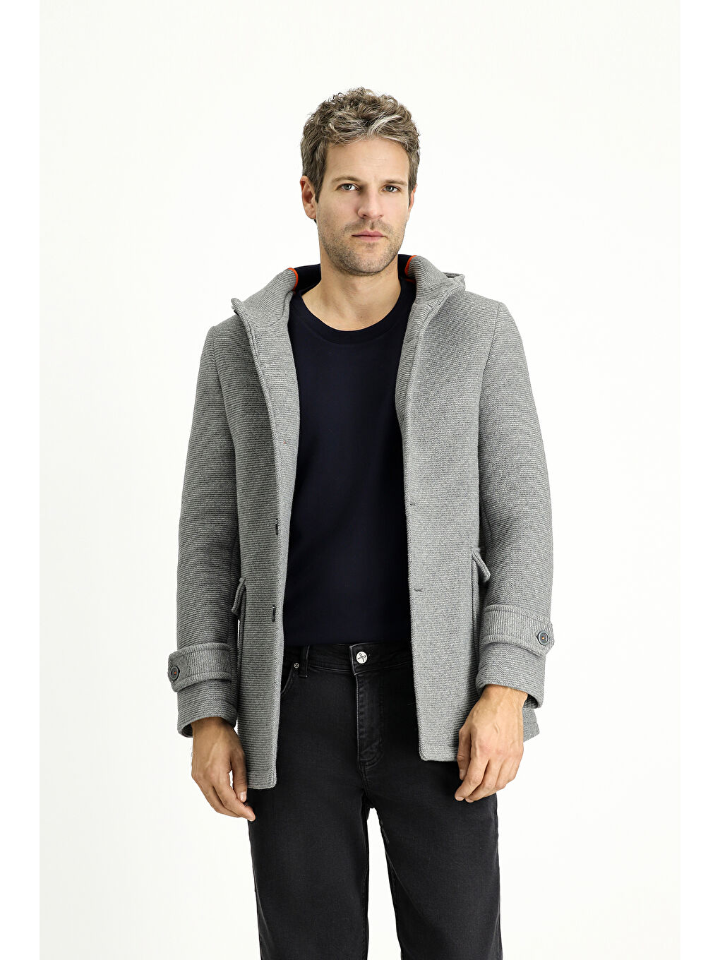 Gri Yünlü Kapüşonlu İtalyan Kaban-2