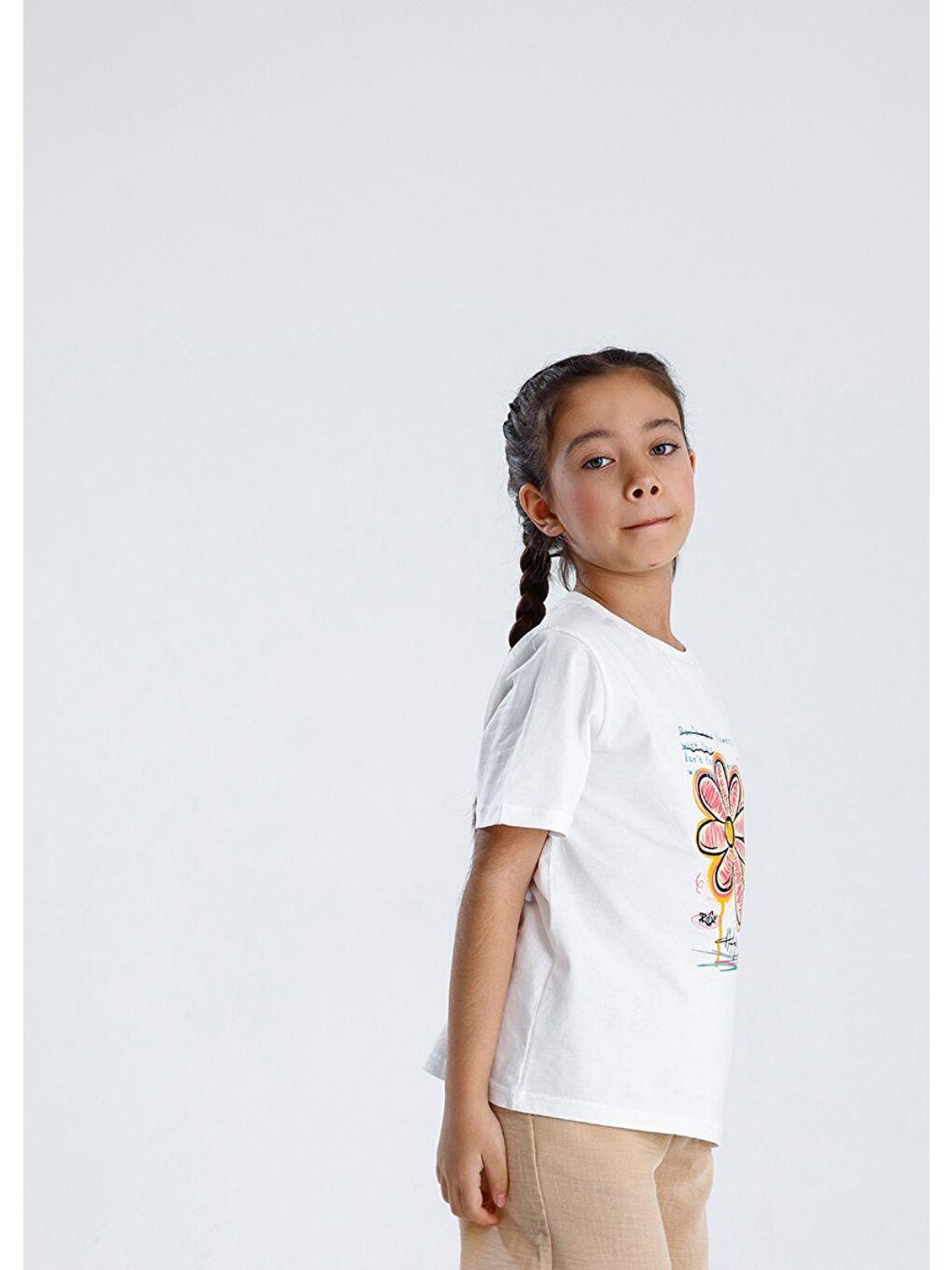 Bej Basic Baskılı T-Shirt-4