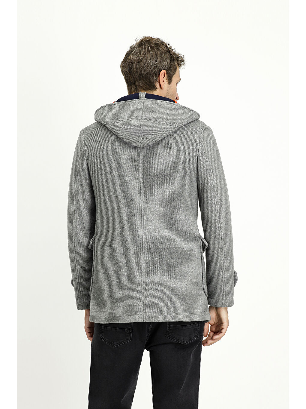 Gri Yünlü Kapüşonlu İtalyan Kaban-4