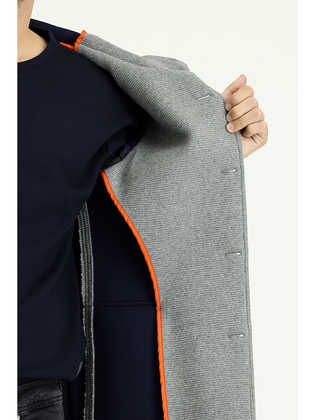 Gri Yünlü Kapüşonlu İtalyan Kaban-5