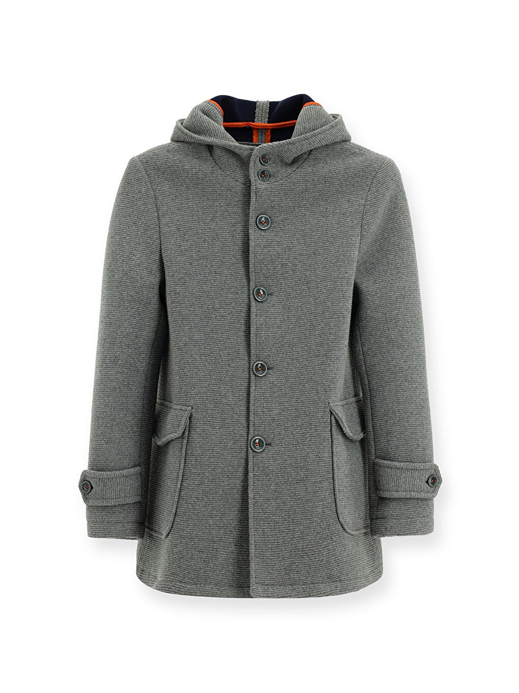 Gri Yünlü Kapüşonlu İtalyan Kaban-6