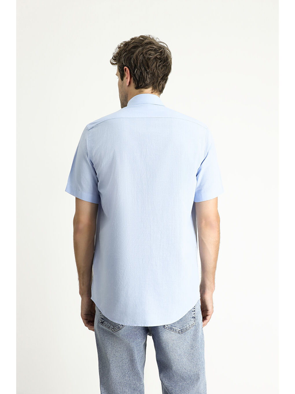 Mavi Kısa Kol Regular Fit Spor Pamuk Düğmeli Yaka %100 Pamuk Gömlek-3