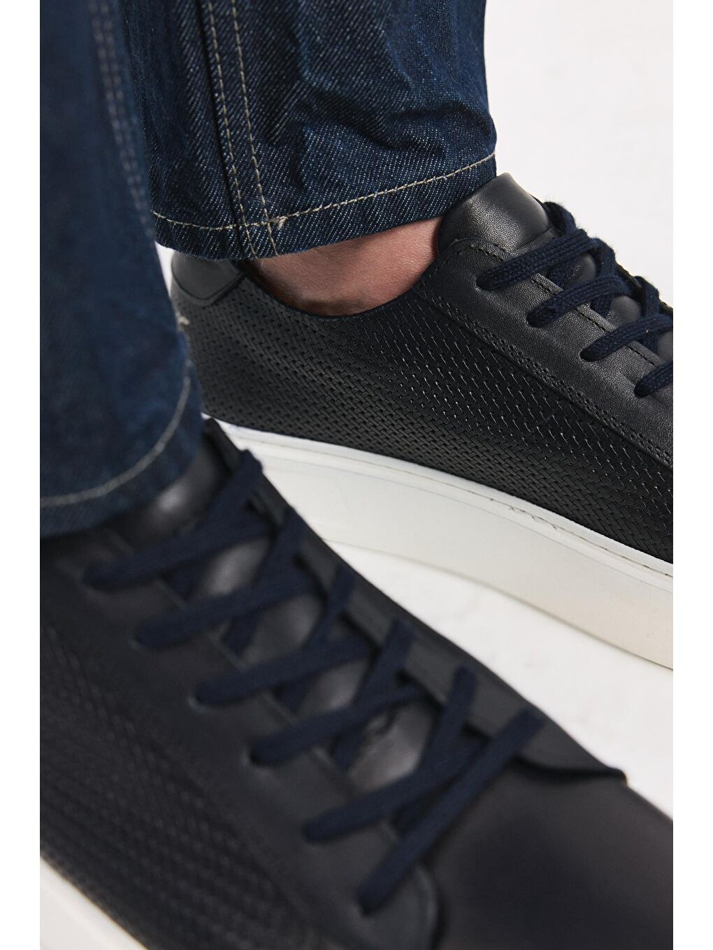 Erkek Deri Lacivert Hafif Tabanlı Spor Ayakkabı-2