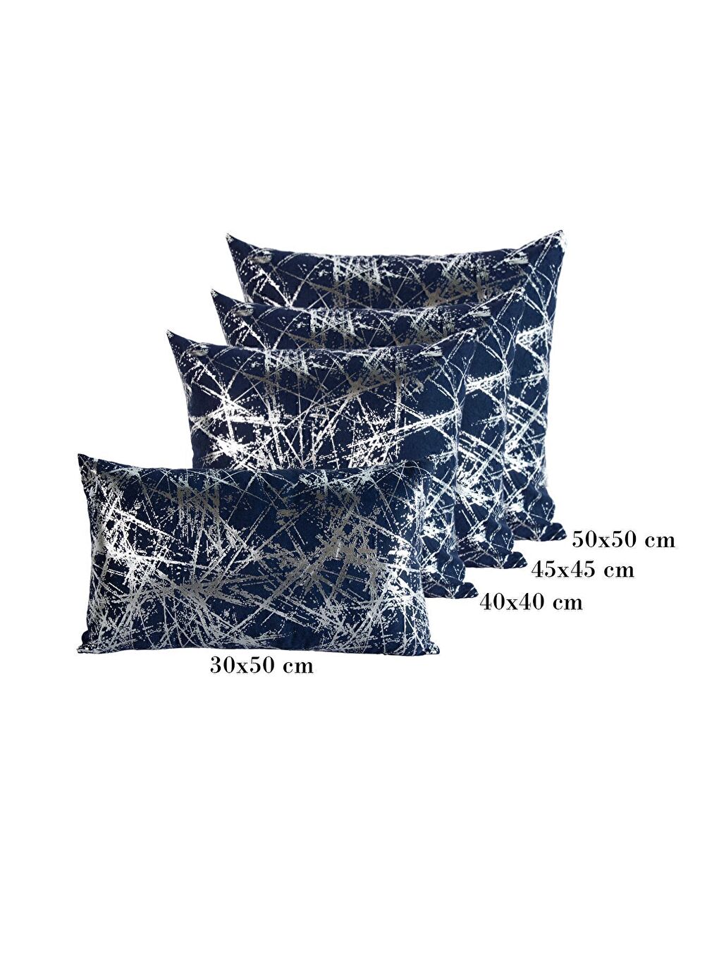 Lacivert Gümüş Varak Desenli Kırlent Kılıfı Dekoratif Yumuşak Salon Koltuk-4