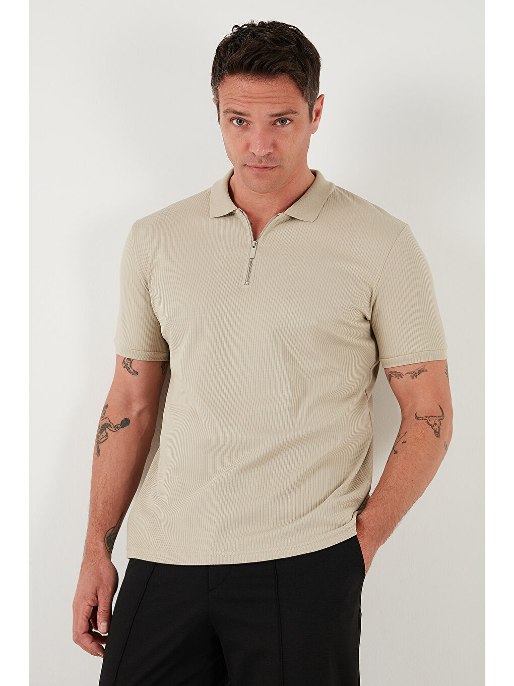 Siyah Pamuklu Regular Fit Yarım Fermuarlı 3'lü Paket Polo Yaka %100 Pamuk Tişört 5902738S3-3