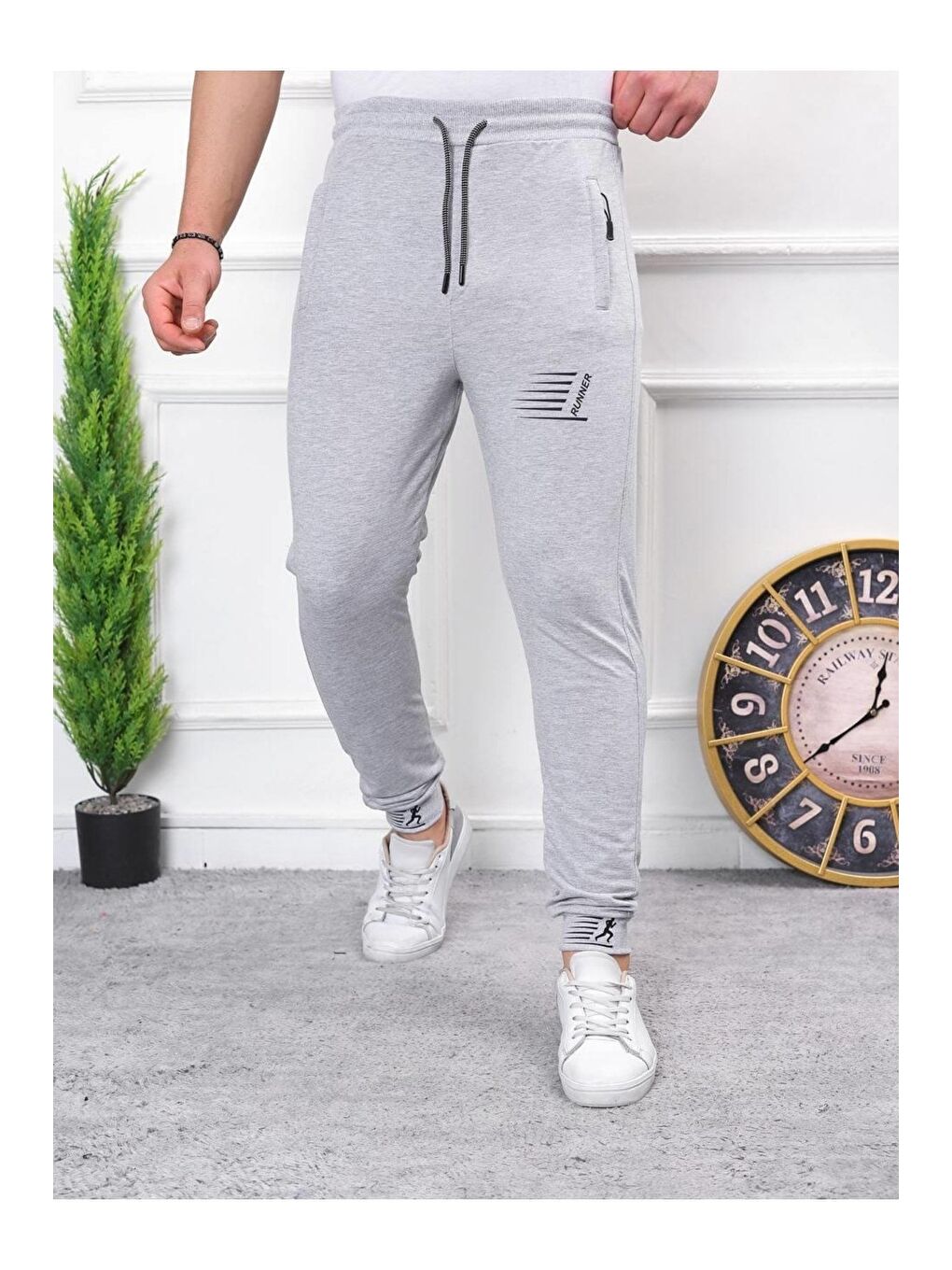 Antrasit Erkek Iki Iplik Compact Kumaş Baskılı Manşetli Eşofman