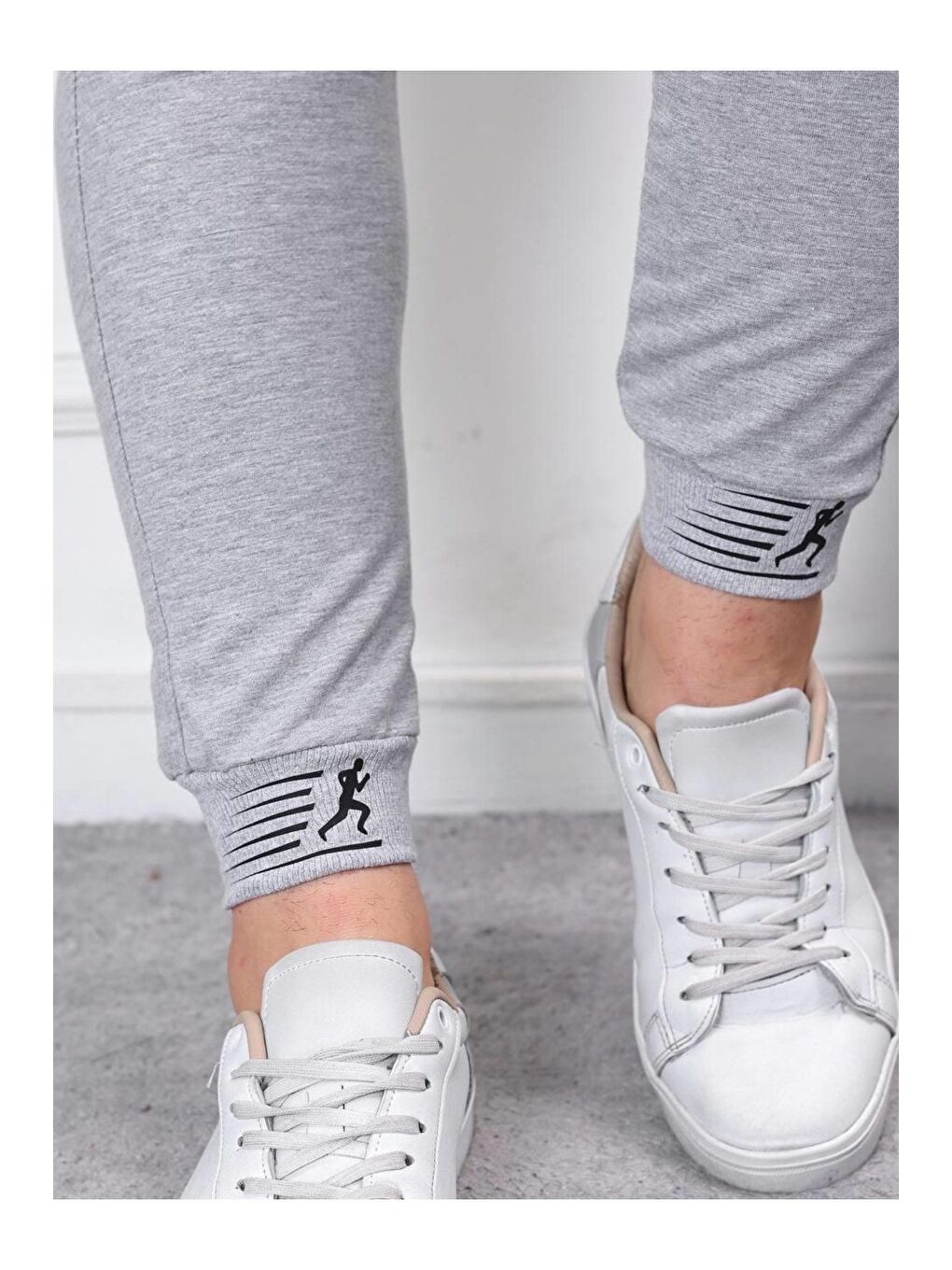 Antrasit Erkek Iki Iplik Compact Kumaş Baskılı Manşetli Eşofman-1